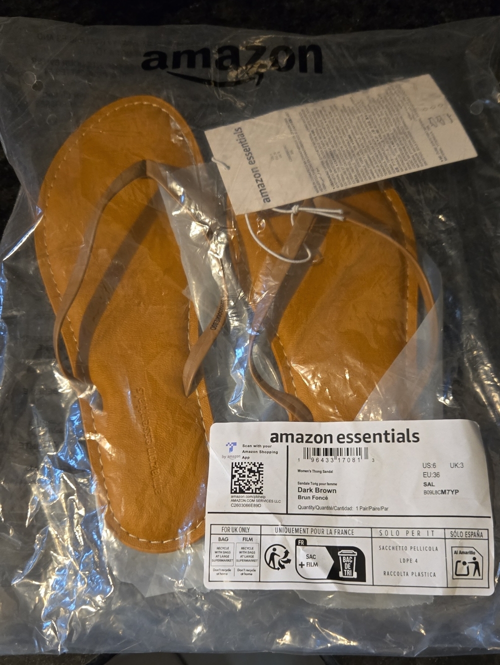Amazon Essentials Women's Dark Brown/Tan Flip Flop Sandals